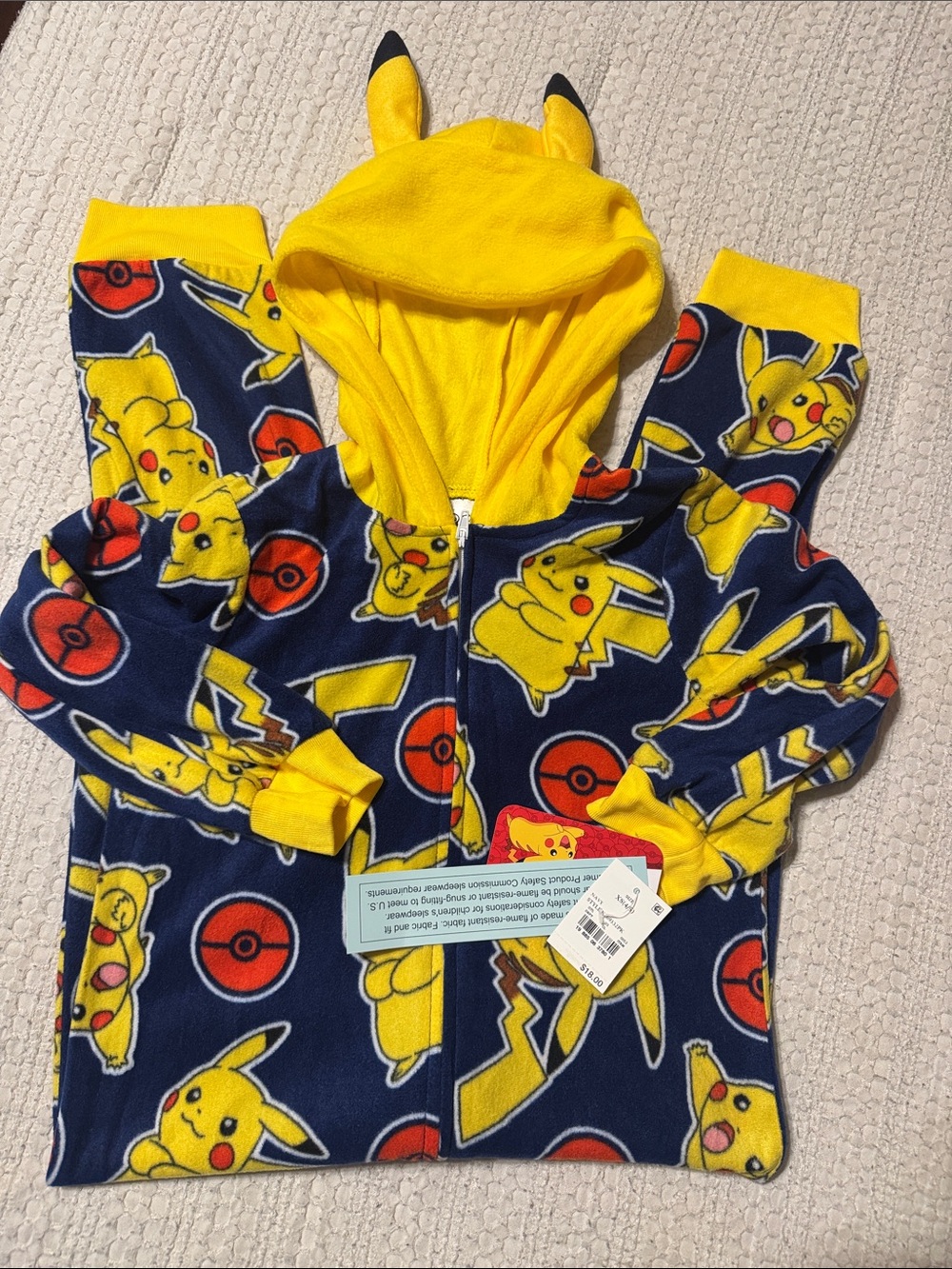 Pokemon Yellow and Navy Pikachu Hooded Kids Pajamas